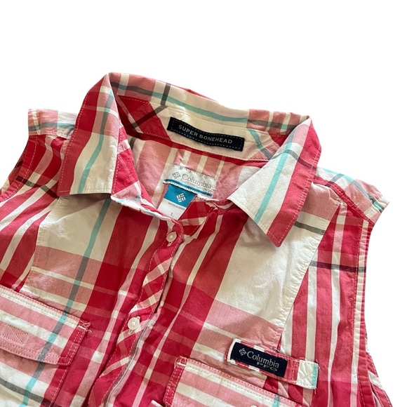 Columbia Woman’s  Super Bonehead Pink Plaid Sleeveless Pocket Dress Size Large - Picture 1 of 9